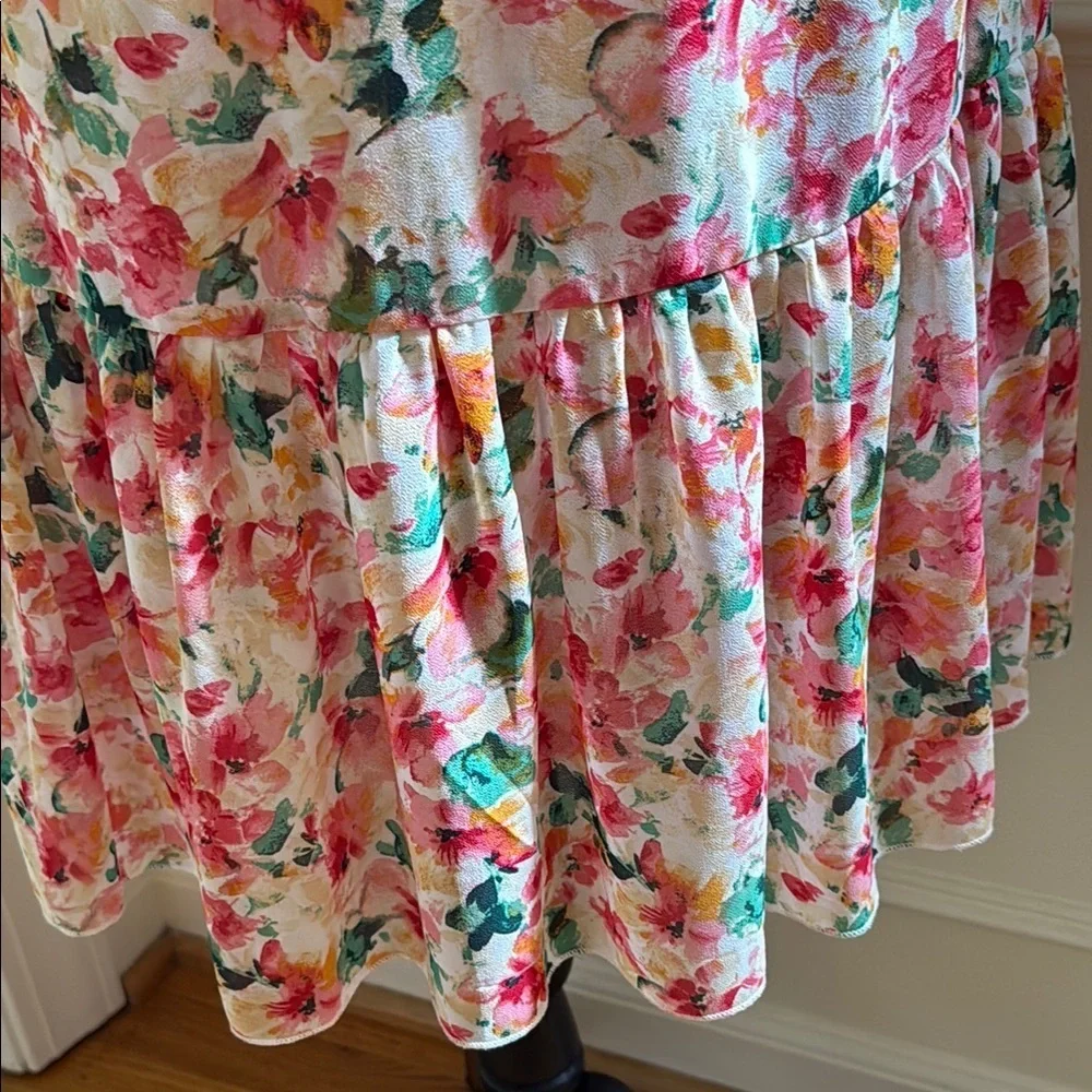 Apricot Floral Ruffle Sleeve Midi Dress Women's Size Small
